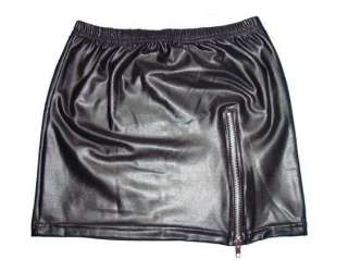 Black Shiny Wet Faux Leather Look Zipper Mini Skirt  