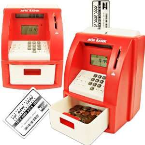  Deluxe ATM Toy Bank w/ ATM Card Red Toys & Games