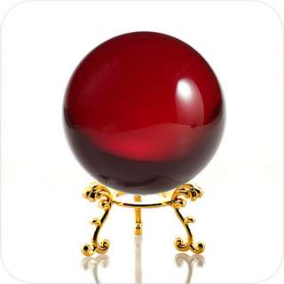 Red (Ruby) Crystal Ball 60mm 2.3 With Golden Flower Stand & Gift 