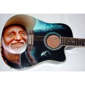  Willie Nelson Autographed Signed Airbrush Guitar 