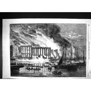   Scene Cottons Wharf Ships Boats Antique Print