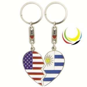  Keychain USA & URUGUAY HEART 