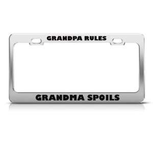 Grandpa Rules Grandma Spoils Humor Funny Metal license plate frame Tag 