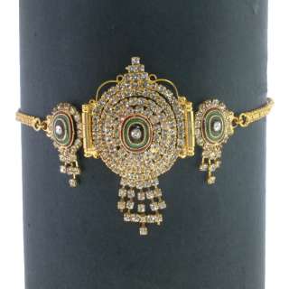 BOLLYWOOD INDIAN DESIGNER GOLD TONE ENAMEL SIMULATED DIAMOND ARMLET 