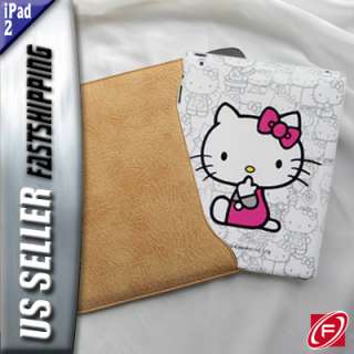 Hello Kitty Hard + BLK Leather Sleeve Case For iPad 2  