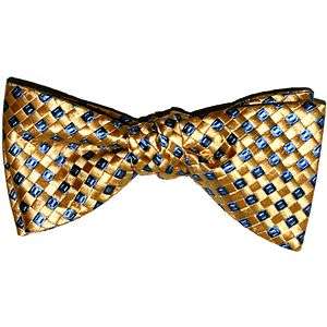 Hand Made. 100 % Woven Silk. YELLOW Geometric SELF TIE Bow Tie. 2.5 
