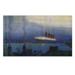  Cunard Line R.M.S. Mauretania at Cherbourg Stretched 