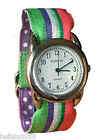 Round Watch on Grape Lime Pink Stripe Ribbon Band