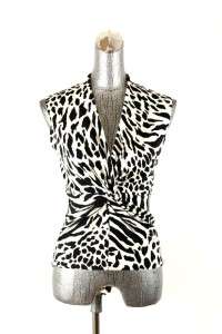 womens black white JONES NEW YORK sweater vest sleeveless zebra silk 