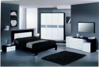   black and white nightstands, dresser included. Wardrobe not included