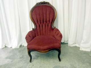   Victorian Style Chairs w Tufted Velvet Fabric in Dark Wine Color