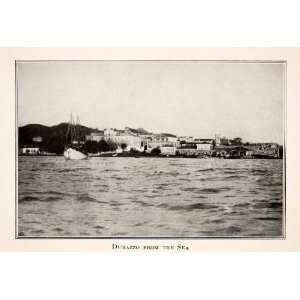 1918 Print Durazzo Sea Water Ship Boat Land City Durres Albania Tirana 
