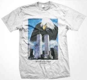 11/01, We Will Never Forget Twin Towers Mens T shirt  