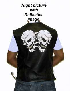 Mens Motorcycle Biker Genuine Leather Night Reflective Skull bones 