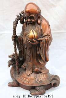   Chinese PURE Bronze God of Longevity Star On Dragon Turtle Statue