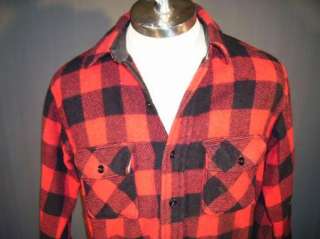 Vtg 50s Pilgrim Red Shadow Plaid CPO Jacket Flannel Shirt 100% Wool 