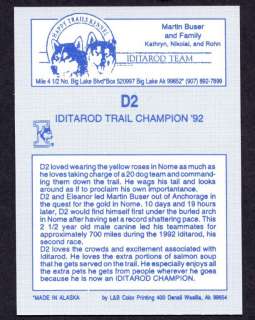 Iditarod Sled Dog ~Champion Martin Buser 1992 AUTOGRAPH  