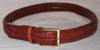 Brooks Brothers Brown Woven Leather with Tag Brass Buckle $78 Belt Men 