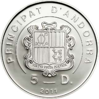 andorra face value 5 dinar year 2011 silver 925 % weight 25gr size 38 