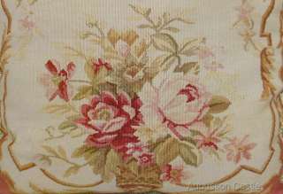   Wool Aubusson Pillow Cushion Sofa Chair Covers BEIGE PINK ROSE BOUQUET
