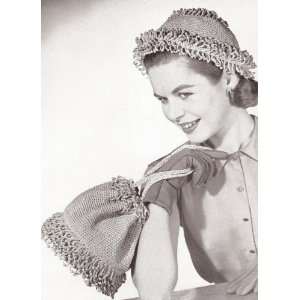  Vintage Crochet PATTERN to make   Hat Drawstring Purse Bag 
