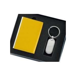 Free Personalized Yellow Leatherette Metal Card Case Key Ring in Gift 