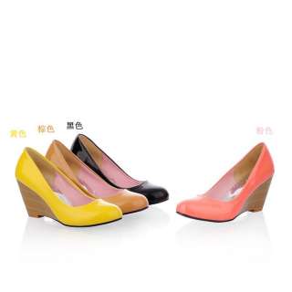 2012 New Round Toe Wedge Womens Shoes Patent Leather High Heels Cute 