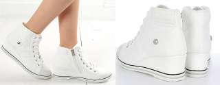Womens Black White Sporty Sneakers Zip Wedge Heel US5~8  