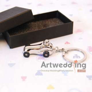 Silver Alloy Racing Car Keychain Wedding Favor Gift  