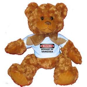   Beware of Vanessa Plush Teddy Bear with BLUE T Shirt Toys & Games