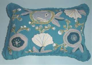   Madison Sea Decorative Pillow Cover 12x18 Aqua Blue Embroidery New