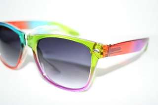 Wayfarer Nerd Sunglasses Crystal Clear Rainbow Red Green Purple Blue 
