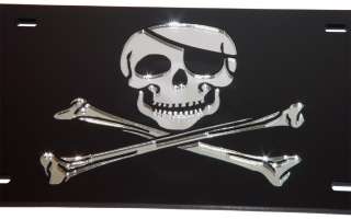 JOLLY ROGER Mirror license Plate Pirate Flag Rebel Tag  