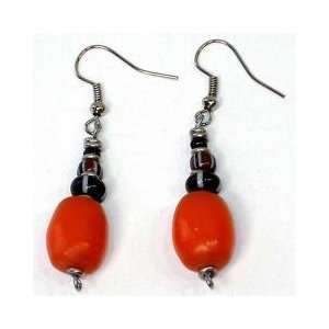  Kenyan Orange Amber Resin Handcrafted Bead Earrings 