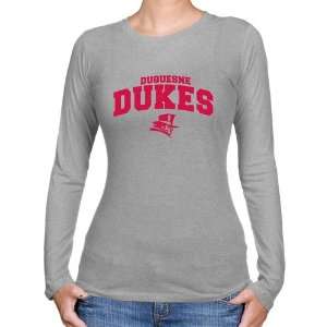  NCAA Duquesne Dukes Ladies Ash Logo Arch Long Sleeve Slim 