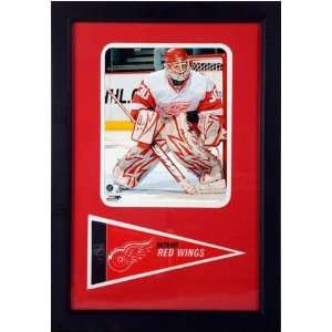 Chris Osgood Photograph with Detroit Red Wings Team Pennant in a 12 x 