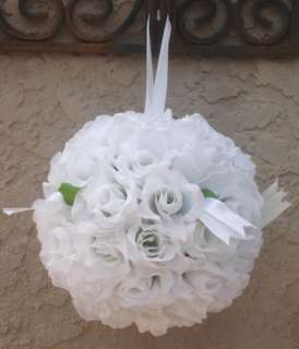 LARGE FLOWER BALLS ~ WHITE ~ Kissing Ball Wedding Flowers Pew Bows 