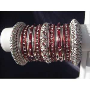Indian Bridal Collection Panache Indian Maroon Bangles Set in Silver 