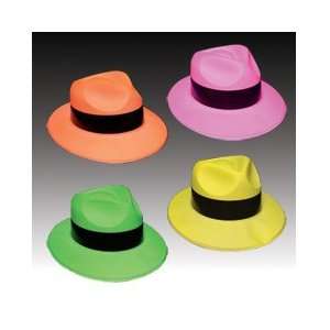   Neon Pink Plastic Gangster Fedora Black Light Hat New 