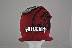 Affliction Mens Trifull Beanie Hat Cap Red One Size Fits Most  
