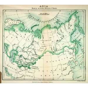 Lithograph Map Asia Russia China Mongolia Europe Persia Siberia India 