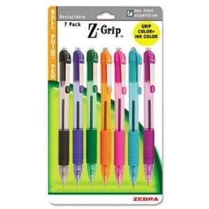  Z Grip Ballpoint Retractable Pen, Assorted Ink, Medium, 7 