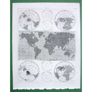 METEOROLOGY Worlds Maps Barometrical Rosettes Magnetic Declinations 