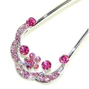  2 Prong Pink Crystal Hair Fork Beauty