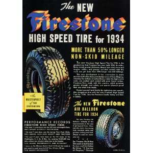  1934 Ad Firestone High Speed Air Balloon Tire Auto Car 