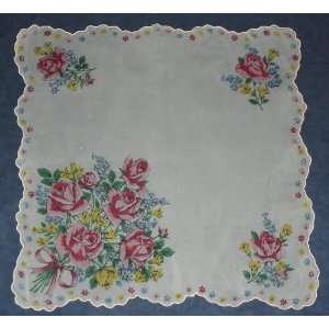  Vintage Ladies Handkerchief Rose Floral Design With 