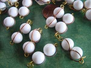 Vintage 10mm White Lucite Double Wrapped Beads Charms Japan  