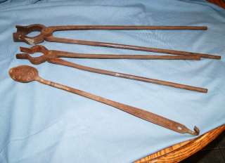 Vintage Assorted Old Blacksmith/Forge Anvil Tongs Slag spoon all 