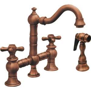   spout, cross handles and solid brass side spray  Oil Rubbed Bronze