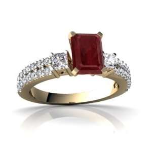  14K Yellow Gold Emerald cut Genuine Ruby Engagement Ring 